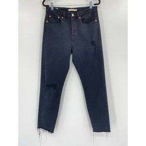 Levi's Wedgie Icon Fit High Waist Distressed Straight Denim Jeans Black Women 27